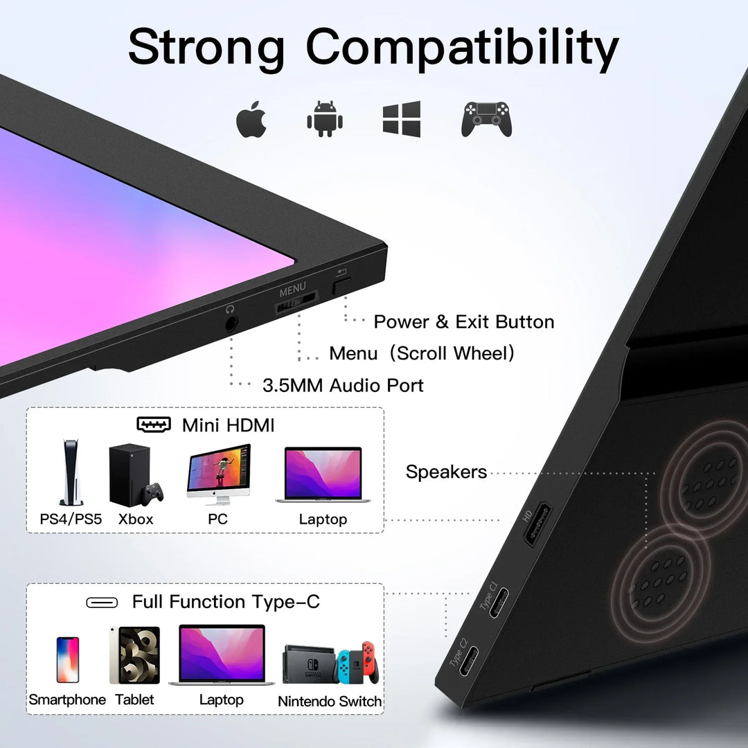 15.6 Inch Portable Monitor USB C HDMI HDR Travel Screen