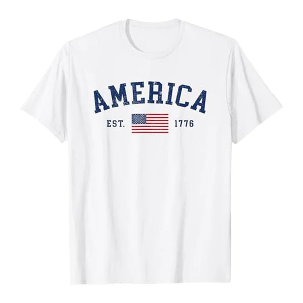 Soft unisex T-shirt - crew-neck graphic America EST. 1776 flag, cotton, casual wear
