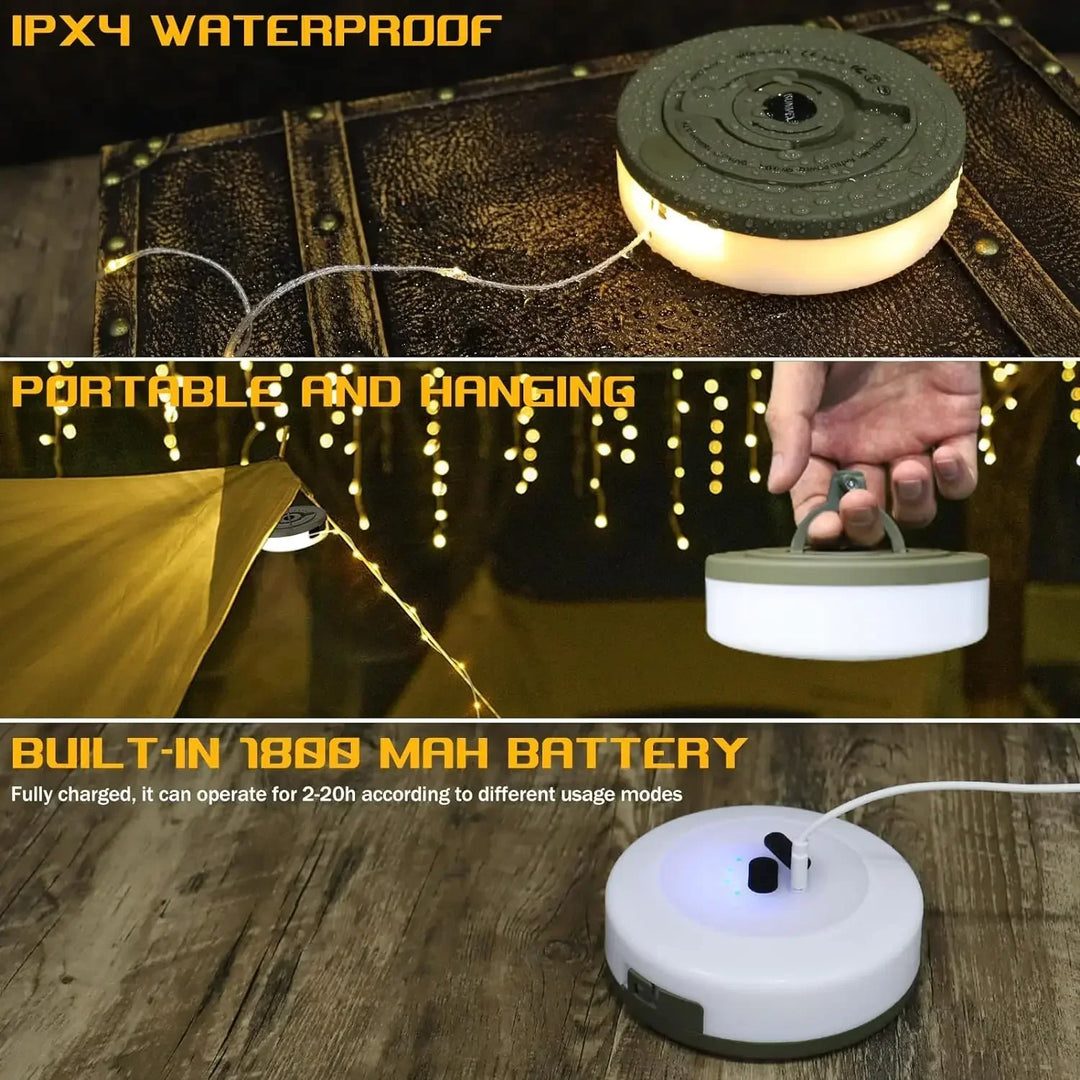 2-in-1 LED Reel Camping String Light – USB Rechargeable Portable Atmosphere Lantern Garden Tent Decor 2026
