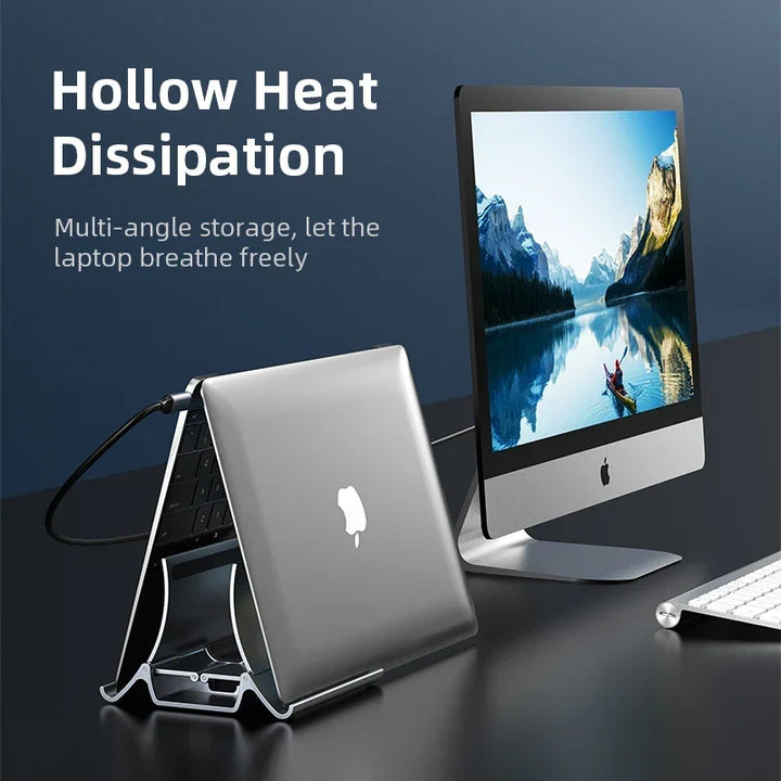 Vertical Laptop Stand with Silicone Grip - Dual Device Holder for MacBook &amp; Tablet, Heat Dissipation,