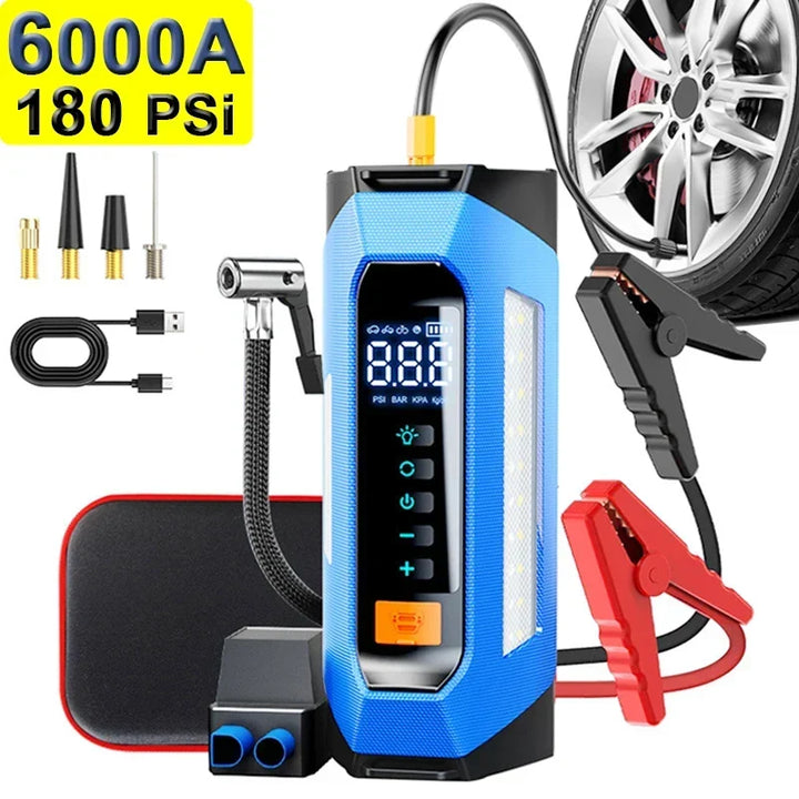 Car Jump Starter Portable Power Bank 12V With Air Compressor 6000A Peak Emergency Start 180 PSI Fall 2025