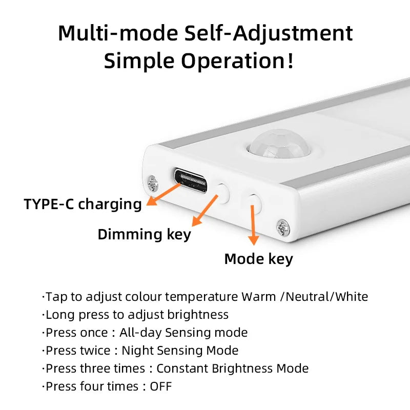 Wireless LED Motion Sensor Cabinet Light – Dimmable Type-C Rechargeable Night Lamp for Closet Kitchen 2026