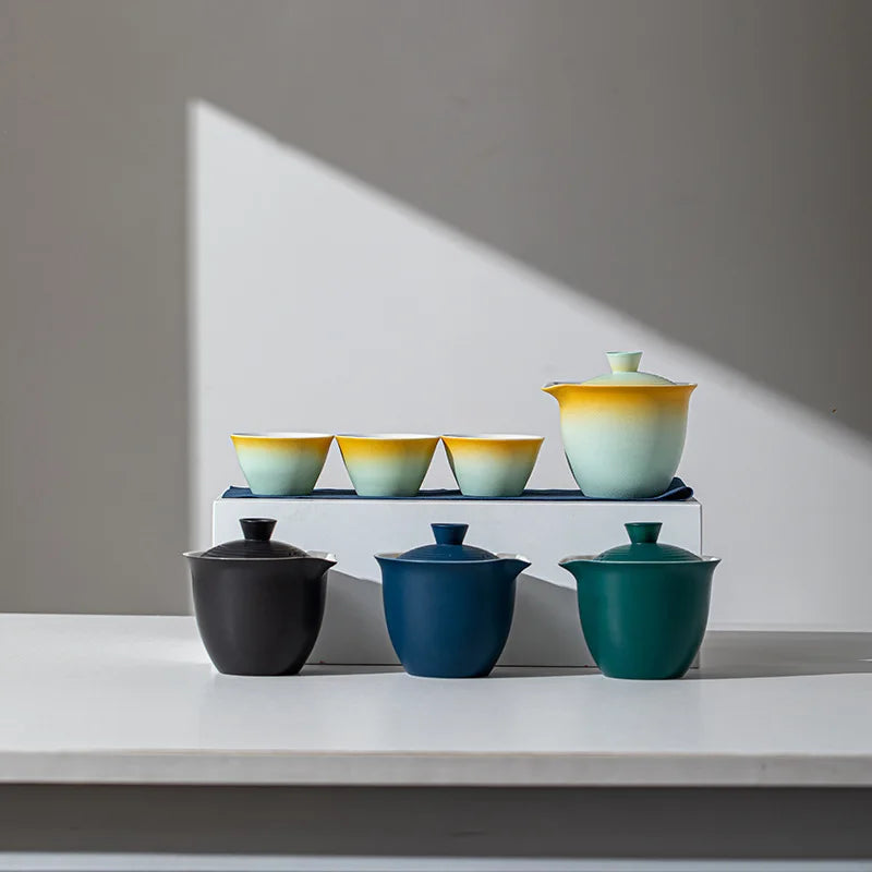 Portable Ceramic Travel Tea Set With Case Gift Kit