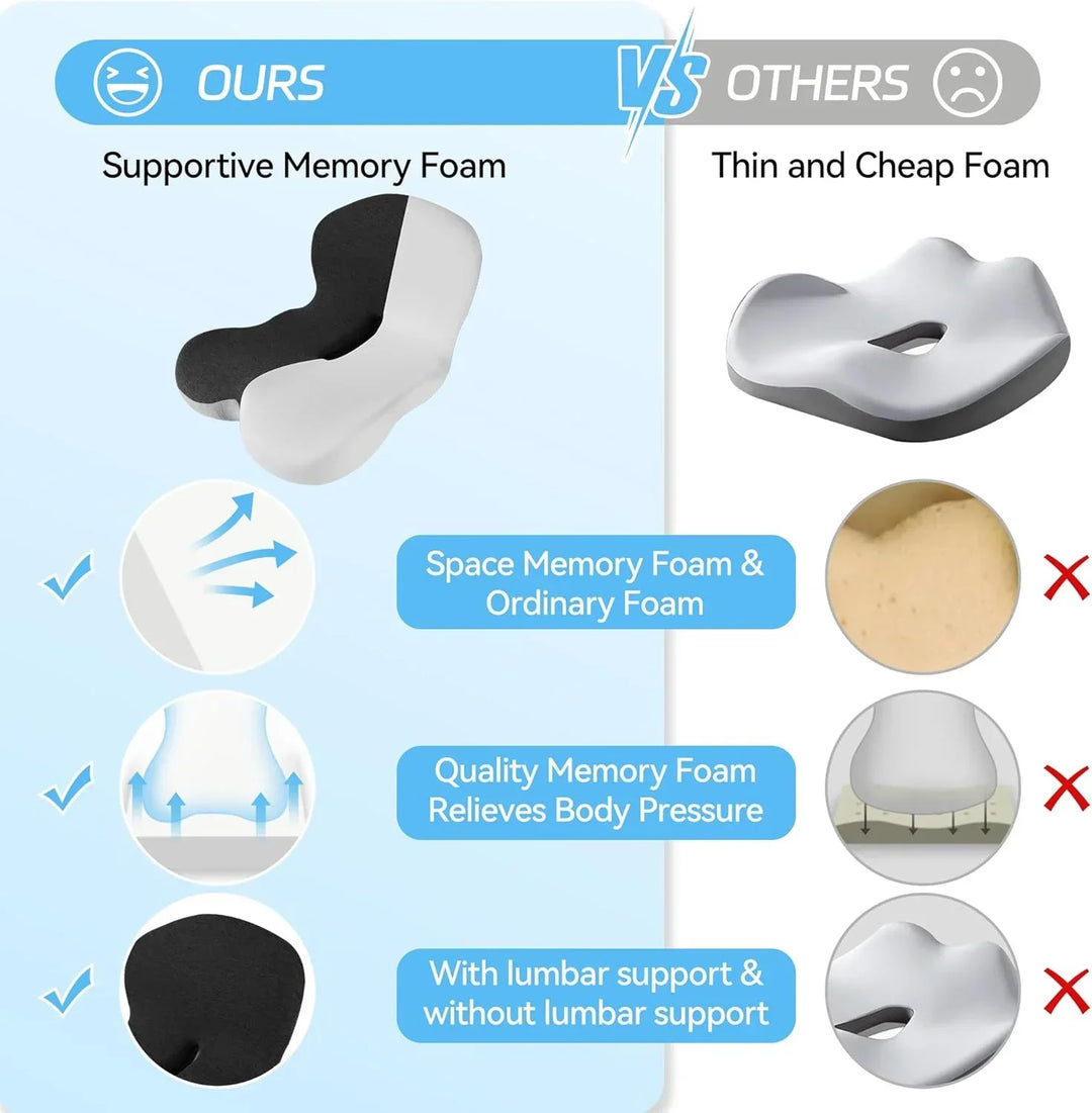 Ergonomic Memory Foam Seat Cushion with Back Support – Lumbar Relief for Office Chair Car Wheelchair 2026