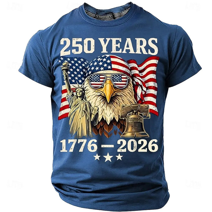 Soft unisex graphic tee - distressed flag print, 250-year design, durable cotton, casual everyday wear
