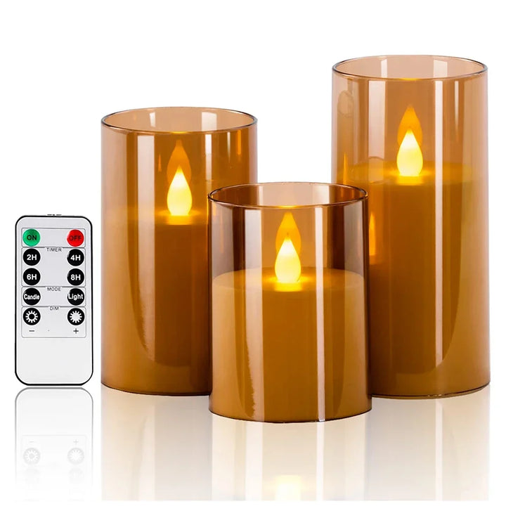 3Pcs/Set LED Flameless Candles with Remote Control - Flickering Light for Weddings &amp; Home Decor