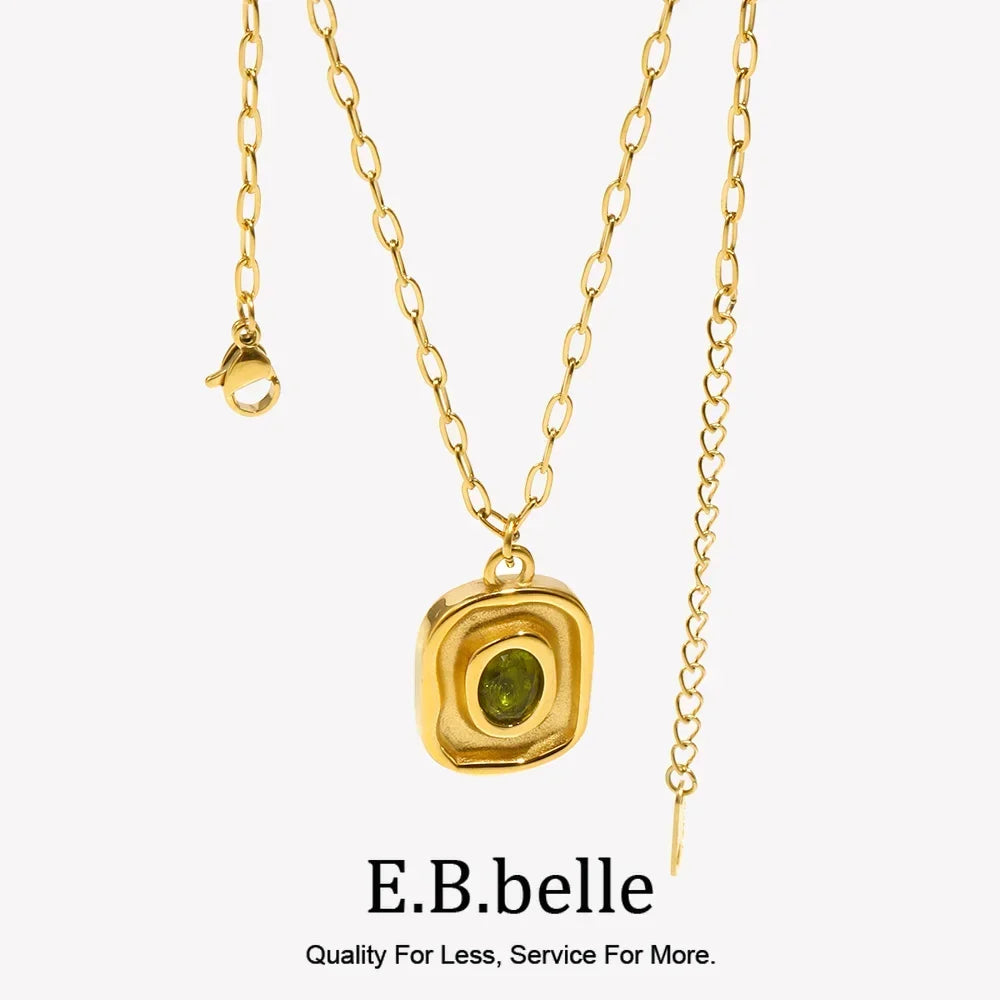 Necklace Green Zircon - Stainless Steel Paperclip Chain, 18K Gold Plated, Hypoallergenic Waterproof jewelry Fall 2026 Gift