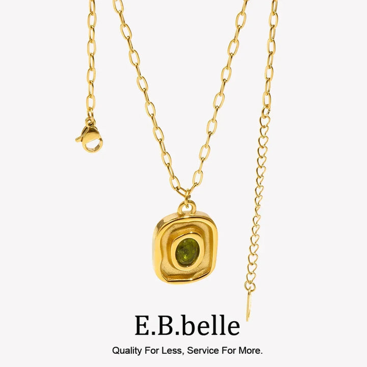 Necklace Green Zircon - Stainless Steel Paperclip Chain, 18K Gold Plated, Hypoallergenic Waterproof jewelry Fall 2026 Gift