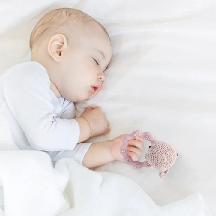 Crochet Bear Teether Rattle Ring Newborn Sensory Toys