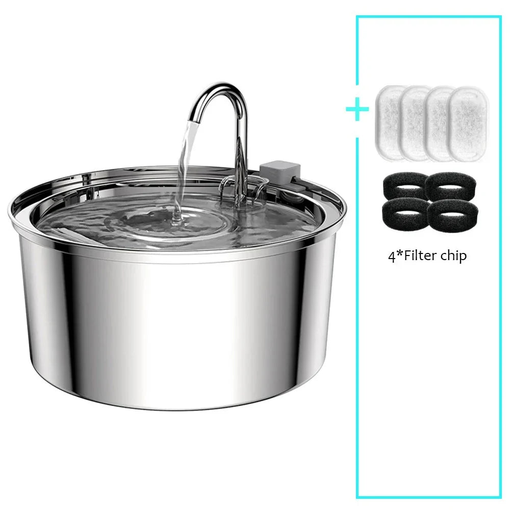 Stainless Steel Automatic Pet Water Fountain USB Mute Dog Cat Filter Bowl