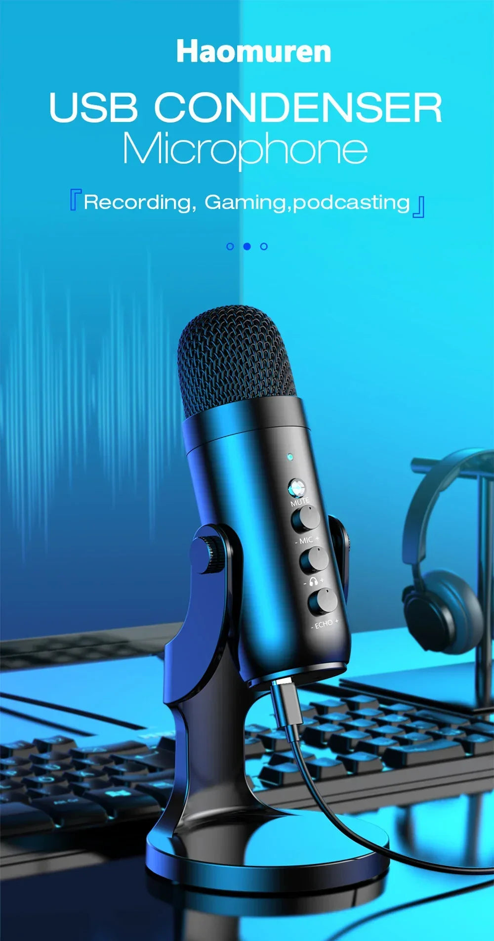USB Condenser Microphone Desktop Mic For Streaming Podcast