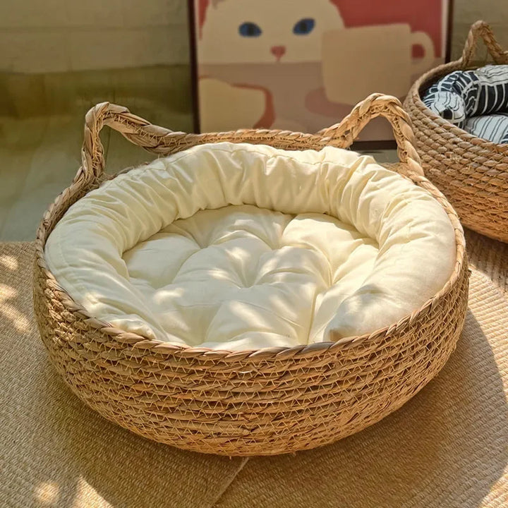 Handmade Vine Woven Cat Nest - Detachable Washable Winter Warmth Pad for Pet Supplies
