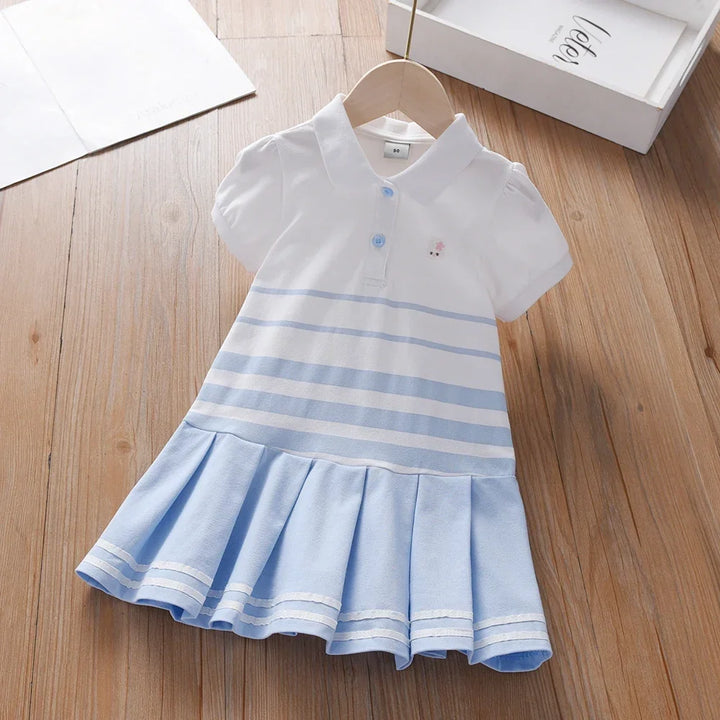 Lightweight girls’ dress - polo collar, knee-length, cotton-elastane, for summer wear