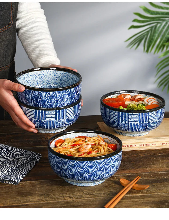 Qinghai Wave Noodle Bowl Hand Painted Vintage Ceramic Bowl