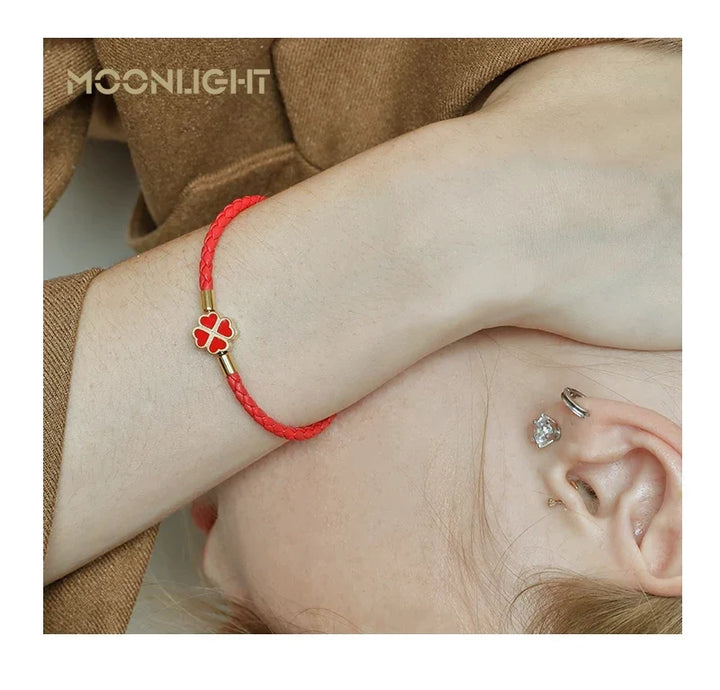 Four Leaf Clover Braided Leather Lucky Bracelet Gift
