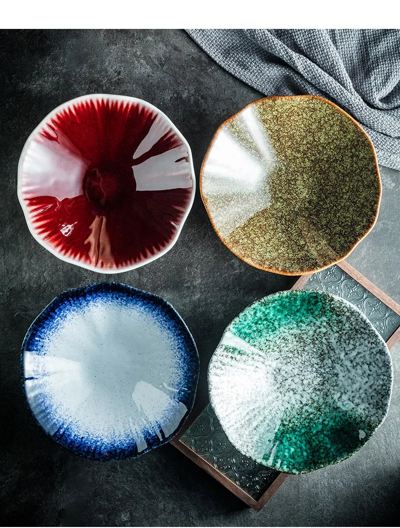 Japanese Ceramic Noodle Bowl Lotus Pattern Salad Bowl