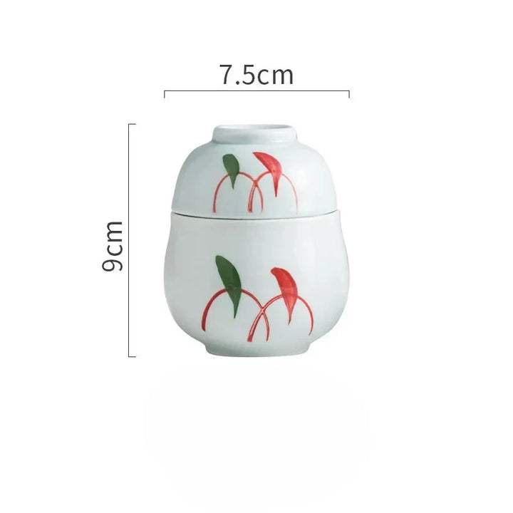 Hand Painted Japanese Ceramic Lidded Dessert Bowls Set