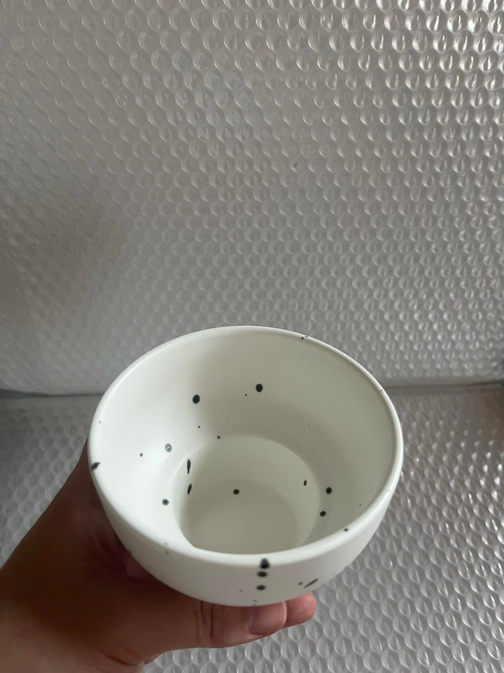 Ceramic Bowl 4 Inch Speckled White Retro Microwave Safe
