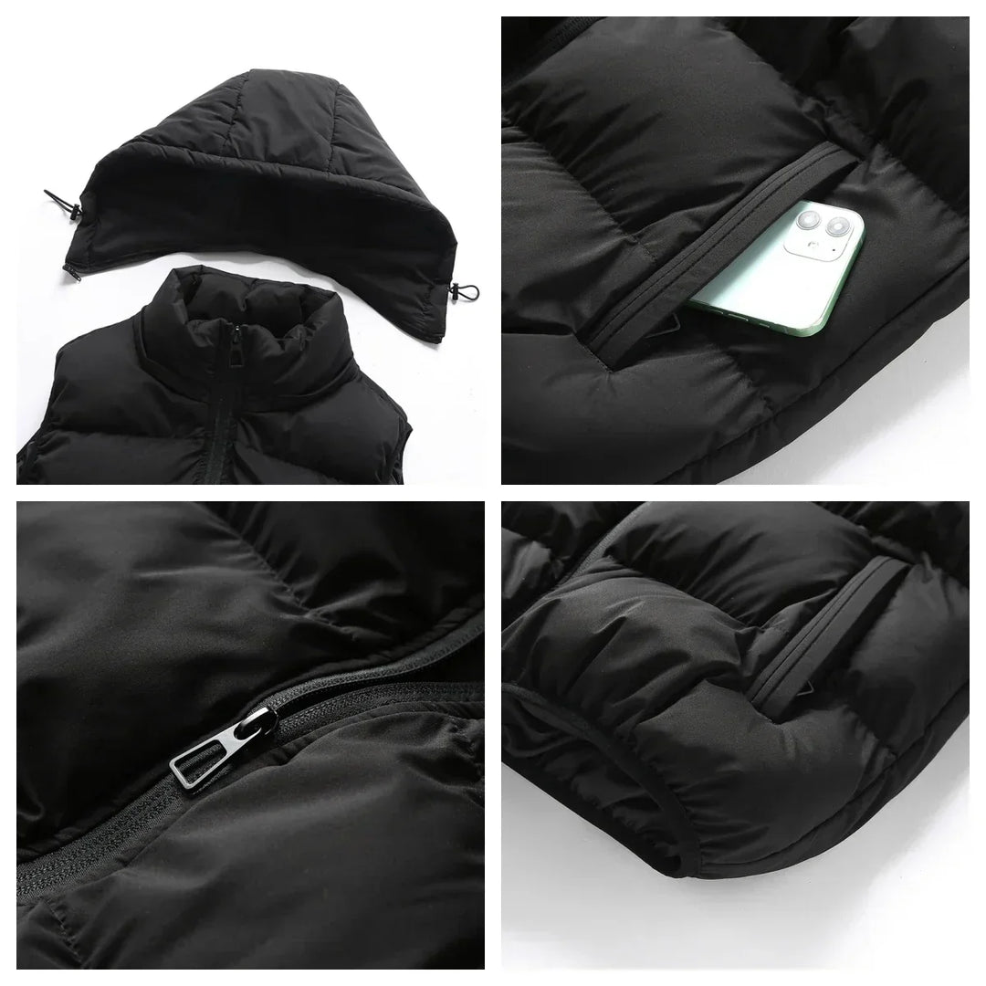 Insulating Men’s Puffer Vest - Hooded, Cotton, For Winter