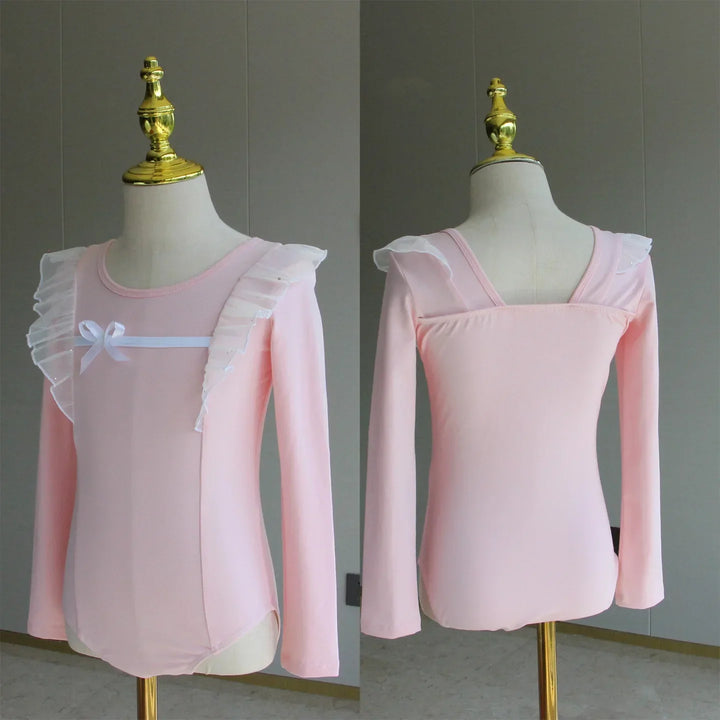 Lightweight girls ballet leotard set - puff-sleeve top, tulle tutu skirt, polyester, for dance class