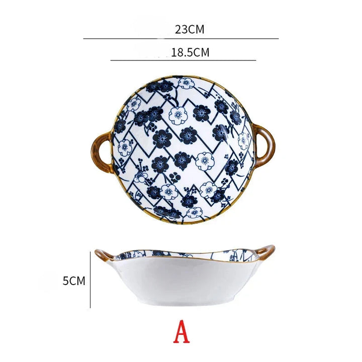 7.5 Inch Japanese Ceramic Noodle Bowl With Handles Blue