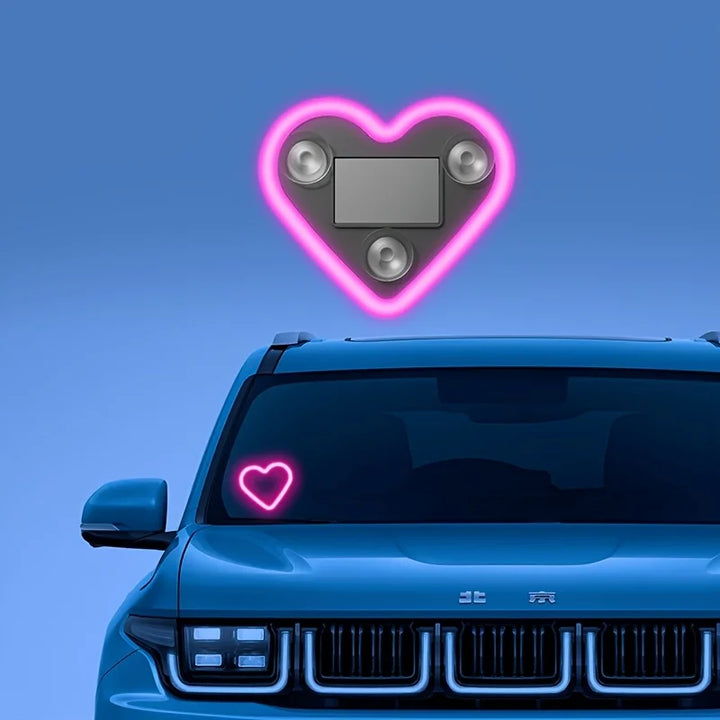 Car Window Neon Light Heart Shaped LED Interior Lamp TikTok Viral Fall 2026 Solar Powered Wiring Free