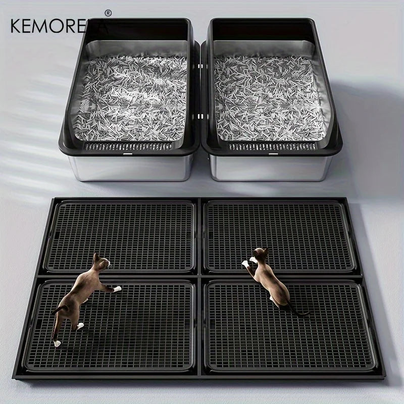 KEMORELA Extra Large Stainless Steel Cat Litter Box – Semi-Enclosed Leak-Proof High-Sided with Mat 2026