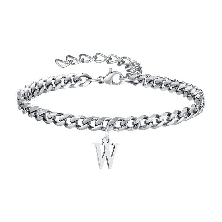 Initials Cuban Link Bracelet Stainless Steel Adjustable