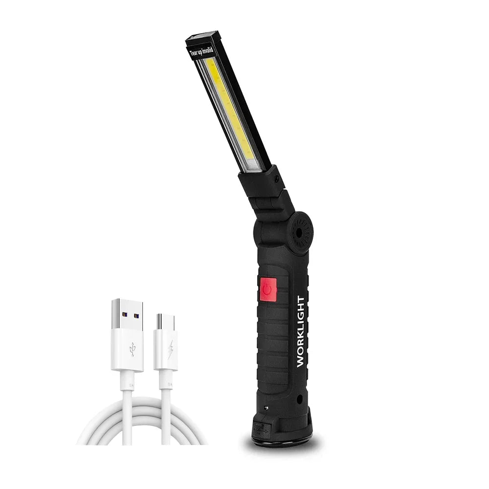 Rechargeable Camping LED Flashlight Work Light - IP64 Waterproof, 5 Modes, Magnet &amp; Hook for Night Work