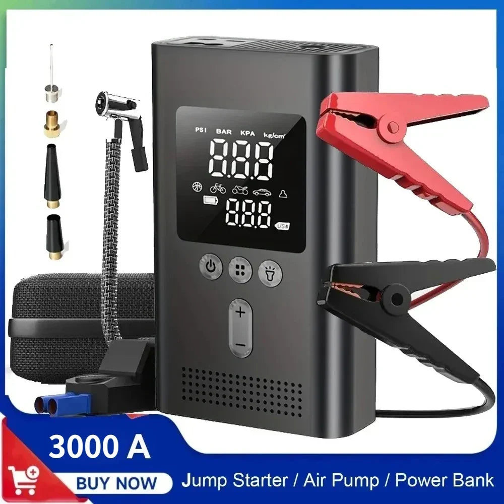 Jump Starter With Air Pump Car Jump Starter 3000A 150 PSI Inflator LED Light Fall 2025 Prep