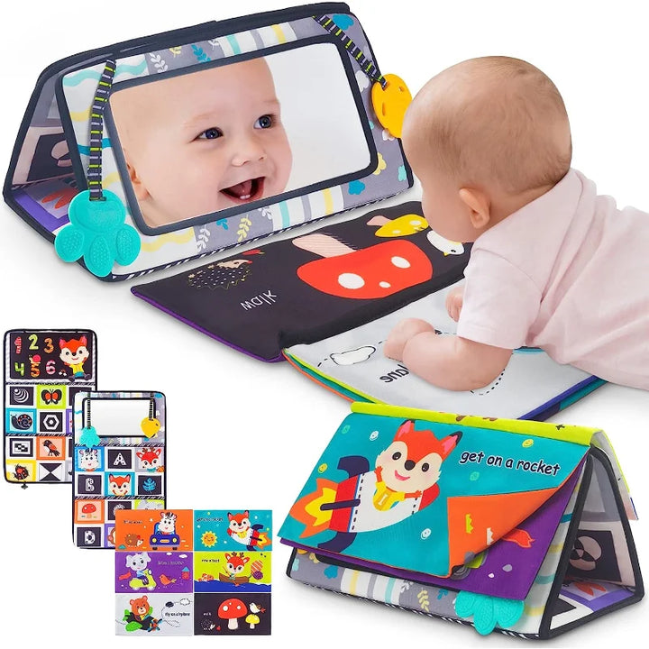 Black and White Tummy Time Mirror Toy for Infants, Sensory Development Crinkle Cloth, Best Newborn Tummy Time Toy, Montessori Inspired