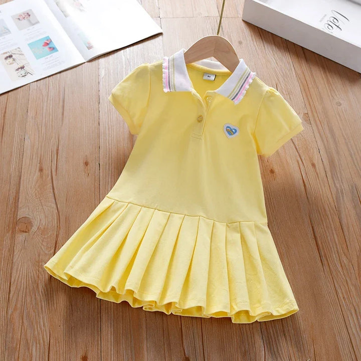 Lightweight girls’ dress - polo collar, knee-length, cotton-elastane, for summer wear
