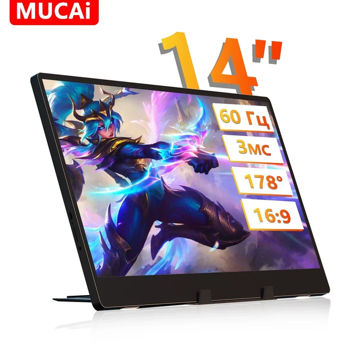 Portable 14 Inch Monitor 178 Degree View Built In Speaker