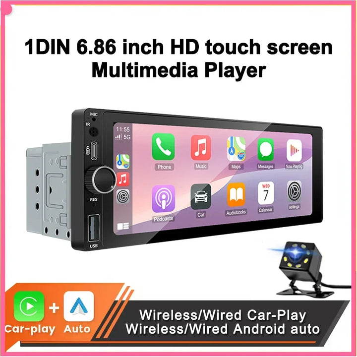 Car Stereo 6.86 Inch Touchscreen Universal MP5 Head Unit Fall 2025 Wireless CarPlay Android Auto