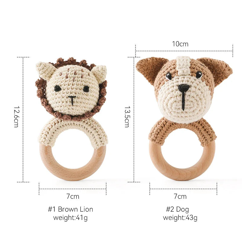 Crochet Bear Teether Rattle Ring Newborn Sensory Toys
