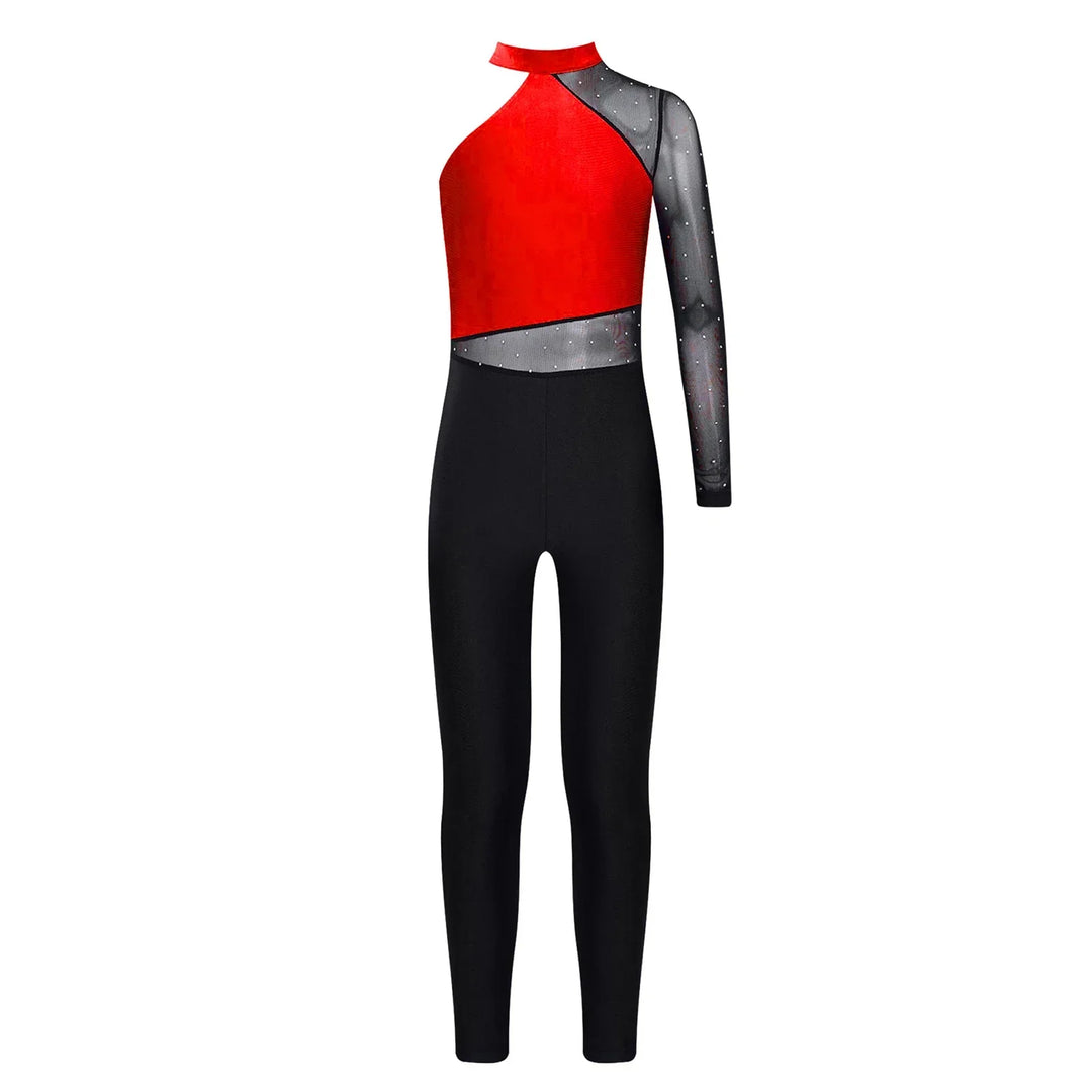 Stretchy Girls Unitard – Long Sleeve, Snakeskin, Polyester, Nylon, Elastane, For Ballet, Rhythmic Gymnastics