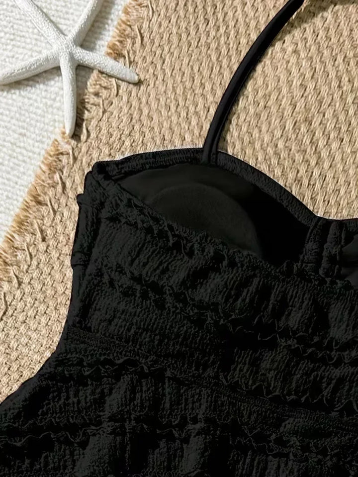 Lightweight girls’ bikini set - two-piece, textured lace-like fabric, polyester, for summer beach vacation