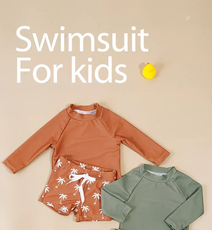Breathable unisex baby swimsuit - long sleeve rash guard, polyester elastane, for summer pool