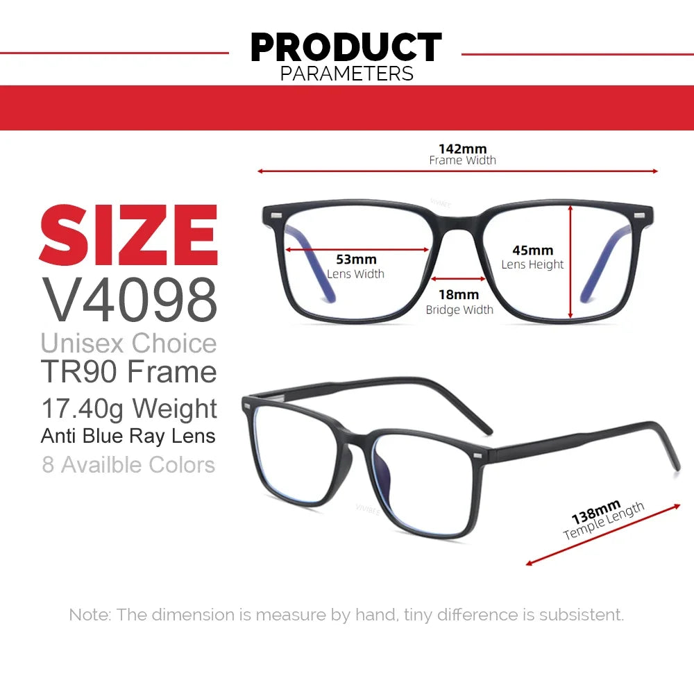 Blue Light Blocking Glasses – Square Frame TR90 Lightweight Eyewear, Back to School 2026 Trend, Anti Blue Light for Computer Use