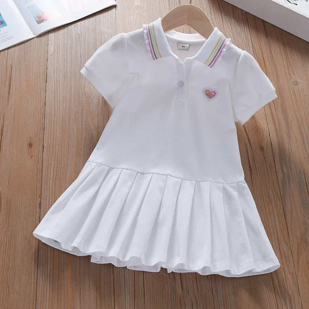 Lightweight girls’ dress - polo collar, knee-length, cotton-elastane, for summer wear