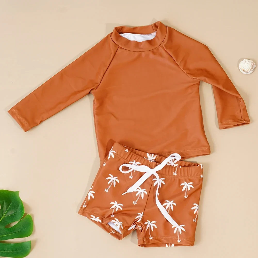 Breathable unisex baby swimsuit - long sleeve rash guard, polyester elastane, for summer pool