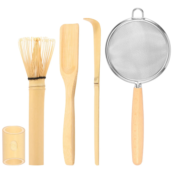Bamboo Matcha Whisk Set With Holder Scoop Sifter Starter