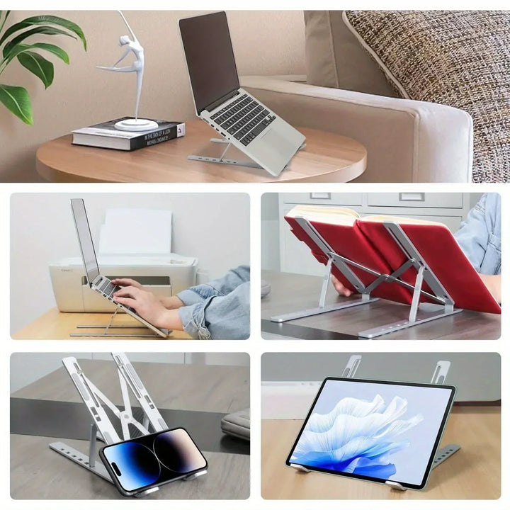 Portable Adjustable Aluminum Laptop Stand with Accessories - 6-Level Height, Anti-Slip Design, Enhanced Ventilation for 8-16" Laptops