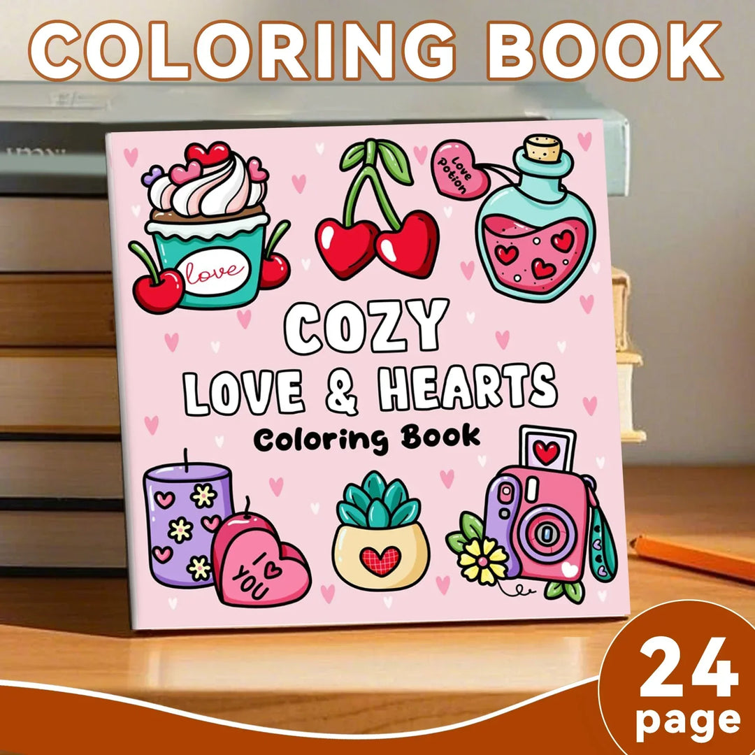 colouring Book Adult Doodles Cozy Hearts Theme Fall 2025 Stress Relief Gift Idea