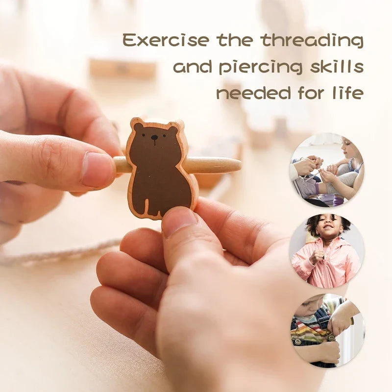 Wooden Stacking Toy Set for Babies and Toddlers, Montessori Animal Threading Toy, Educational Fine Motor Skills Development