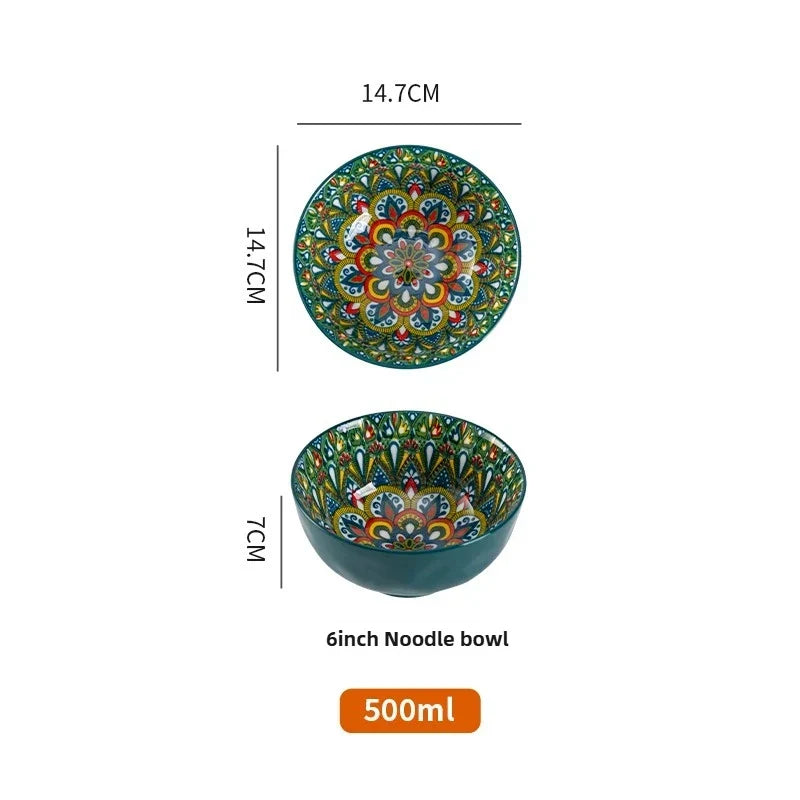 Bohemian Ceramic Rice Bowl Retro Noodle Bowl Kitchen Gift