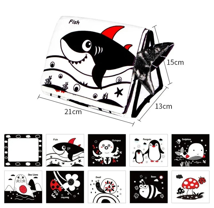 Black and White Tummy Time Mirror Toy for Infants, Sensory Development Crinkle Cloth, Best Newborn Tummy Time Toy, Montessori Inspired