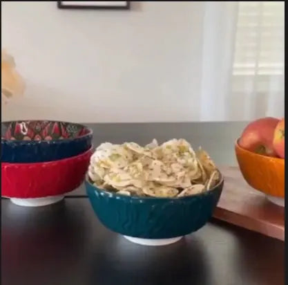 Bohemian Ceramic Bowls Set Floral Serving Bowls Versatile