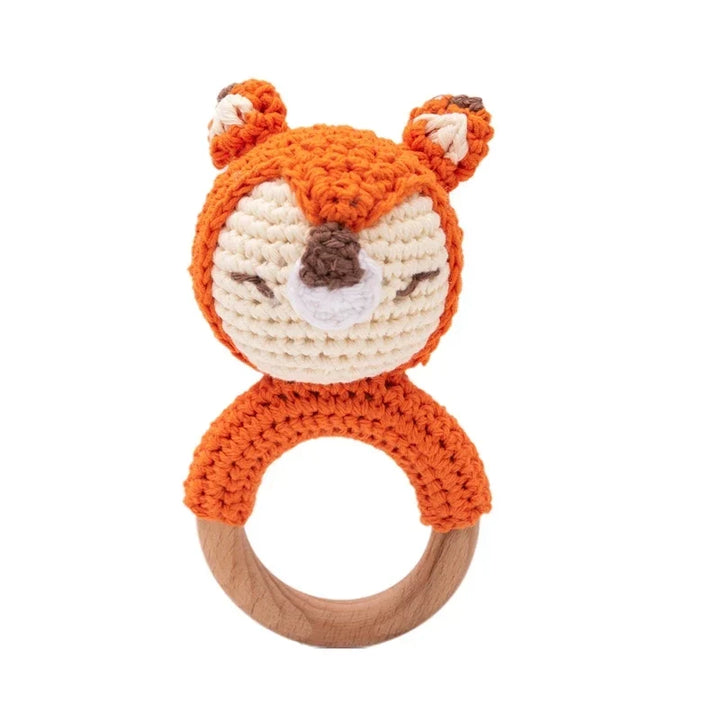 Crochet Bear Teether Rattle Ring Newborn Sensory Toys