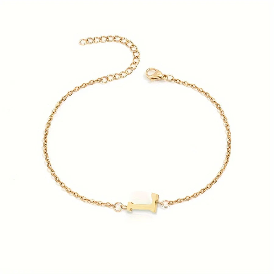 Initial Letter Bead Bracelet Thin Chain Minimalist Elegant